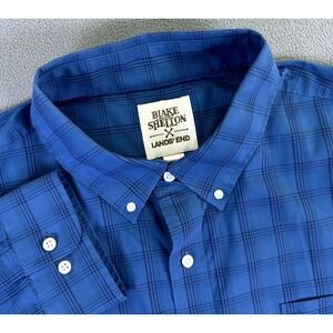 Lands End Blake Shelton Shirt Mens 2XL Blue Plaid Cowboy Western Country Prep